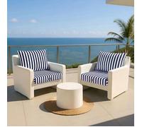Ensemble Coussins Salon Jardin 50x60 Rayure Bleu Marine - Premium 270g (Assise + Dossier)