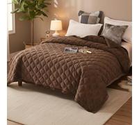 Ensemble Couvre-lit 3 pièces : Couette épaisse Ultra-Douce en Microfibre Toute Saison, 220x240 cm, avec 2 taies 50x70 cm, idéal pour décoration de Chambre (Marron foncé-B)