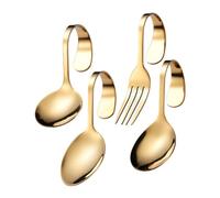 Ensemble cuillère et fourchette design incurvé unique, Gold | Ustensiles de bonne qualité 12cm 13.3cm 13.5cm pour dîner en famille, pratiques de restauration confortables