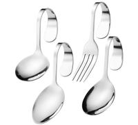 Ensemble cuillère et fourchette design incurvé unique, Silver | Ustensiles de bonne qualité 12cm 13.3cm 13.5cm pour dîner en famille, pratiques de restauration confortables