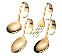 Ensemble cuillère et fourchette en acier inoxydable avec, Gold | Ustensiles de bonne qualité 12cm 13.3cm 13.5cm pour dîner en famille, pratiques de restauration confortables