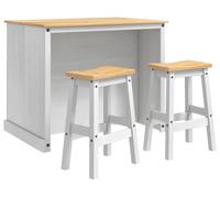 Ensemble Cuisine Îlot 3 pcs Blanc et Cire de Miel Pin massif