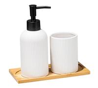 Ensemble d ' Accessoires de Salle de Bain de 3 avec Distributeur de Savon Liquide 350 ML, de Brosse à Dents et Plateau pour Organisation de comptoir, Ensemble de Distributeur de Savon en
