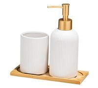 Ensemble d ' Accessoires de Salle de Bain de 3 avec Distributeur de Savon Liquide 350 ML, de Brosse à Dents et Plateau pour Organisation de comptoir, Ensemble de Distributeur de Savon en