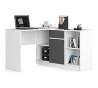 Ensemble d' angle AKORD bureau B17 avec commode Blanc 120 cm 1 porte 1 tiroir façade Gris Graphite 6 étagères 120x126x79 cm Blanc / Gris Graphite G