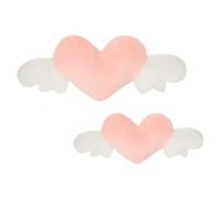 Ensemble D’oreillers de Voiture Cœur Rose en Peluche avec Ailes | Soutien Lombaire et Appuie-tête, Adaptable à Divers Modèles de Voiture, Lot de Set de Pièces