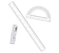 Ensemble d ' outils mathématiques 3 pièces avec règle transparente | Rapporteur demi-cercle, boussole avec marquages métriques en pouces pour les cours de géométrie, mesure de