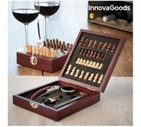 InnovaGoods - Ensemble 37 Pièces Accessoires à Vin et Échecs, Design Original et Fonctionnel, Multifonction 2-en-1, Acier Inoxydable, Marron, 15x5x17 cm, Bois