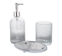 Ensemble d'accessoires de bain en verre à motif diamant 3 pièces | Construction en verre sans plomb, incassable, robuste, pour un nettoyage facile, organisation de salle de bain