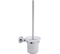 Ensemble d'accessoires de nettoyage pour toilettes Unyqoos® élégant, en verre satiné et acier inoxydable chromé, fixation murale adhésive (sans perçage), kit de montage inclus