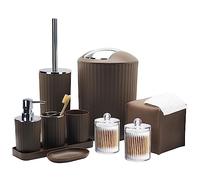 Ensemble d'accessoires de Salle de Bain - 10 pièces Marron avec Poubelle, Porte-Brosse à Dents et Tasse, Distributeur de Savon, Porte-Savon, Porte-Brosse de Toilette, Plateau de Coiffeuse, Support