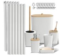 Ensemble d'accessoires de salle de bain - 20 pièces - Blanc - Rideau de douche 182,9 x 182,9 cm - Pour salle de bain
