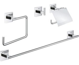 Ensemble d'accessoires de salle de bain 4 en 1 GROHE, Chromé, Métal, Patère, Anneau porte-serviette, Dérouleur papier, Barre porte-serviettes