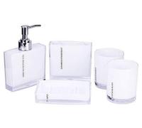 Ensemble d'accessoires de salle de bain, 5 pièces : distributeur de savon, porte-brosses à dents, savonnette, 2 gobelets, en acrylique blanc