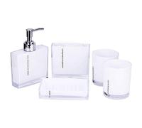 Ensemble d'accessoires de Salle de Bain 5 Pièces en Acrylique Distributeur de Savon Porte Brosse à Dents Porte-Savon 2 Gobelets à Dent Décoration pour Maison Hôtel Blanc