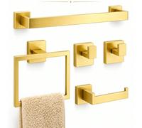 Ensemble d'accessoires de salle de bain 5 pièces en or brossé, porte-serviettes mural, porte-papier toilette, crochet pour peignoir, porte-vêtements, ensemble de barre à serviettes en acier inoxydable