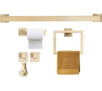 Ensemble d'accessoires de salle de bain 5 pièces - Ensemble de porte-serviettes à montage mural - Acier inoxydable - Barre simple - Design minimaliste - Or