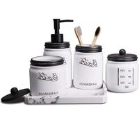 Ensemble d'accessoires de salle de bain 5 pièces noir et blanc avec distributeur de savon
