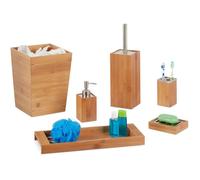Ensemble d'accessoires de salle de bain 6 pcs - Bambou résistant à l'humidité - Distributeur, porte-savon, porte brosses dent