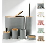 Ensemble d'accessoires de salle de bain 6 pièces/4 pièces, ensemble de lavage avec couvercles en bambou à ondulations horizontales, kit de salle de bain comprenant un distributeur de savon, un porte-b