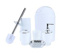 Ensemble d'Accessoires de Salle de Bain 6 Pièces, Distributeur de Lotion, Porte-Brosse à Dents, Gobelet, Porte-Savon, Brosse WC, Poubelle, Blanc