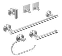 Ensemble d'accessoires de salle de bain avec porte-serviettes - Ensemble de 6 pièces en acier inoxydable à fixation murale, comprenant 1 porte-serviettes de 40 cm, 2 porte-rouleaux de papier toilette 