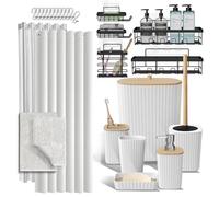 Ensemble d'accessoires de Salle de Bain avec Tapis de Bain, Ensemble d'accessoires de Salle de Bain 27 pièces avec paniers de Douche, Tapis de Bain Blancs, Ensemble de Rideau de Douche, Brosse de