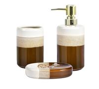 Ensemble d'accessoires de salle de bain de luxe 3 pièces en céramique émaillée naturelle réactive pour baignoire, douche, baignoire, comptoir, distributeur de savon pour maison, hôtel, marron doré
