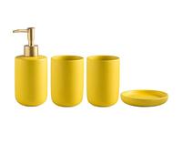 Ensemble d'accessoires de salle de bain de luxe en céramique - Distributeur de savon/lotion, gobelet à brosse à dents, porte-savon pour maison, hôtel, salle de bain - Jaune