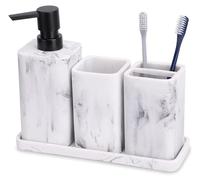 Ensemble d'accessoires de salle de bain - Distributeur de savon - Porte-brosse à dents - 4 pièces - Aspect marbre