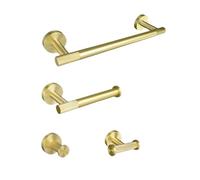 Ensemble d'accessoires de Salle de Bain en Acier i Porte-Serviettes de Bain en Acier Inoxydable doré brossé, Porte-Papier Toilette, Ensemble brosses à Crochet, 4 pièces(4 Pieces Set a)