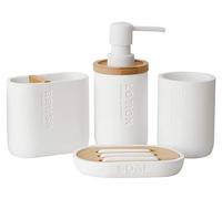 Ensemble d'accessoires de salle de bain en bambou comprenant un distributeur de savon et un porte-brosses à dents