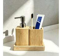 Ensemble d'accessoires de salle de bain en bambou, organisateur de salle de bain pour le comptoir, distributeur de savon et gobelet pour rince-bouche, ensemble de plateaux, plateau de vanité pour la s