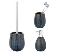 Ensemble d'accessoires de salle de bain en céramique marron "Schöner Wohnen", comprenant : kit de toilette pour WC, distributeur de savon et gobelet à brosse à dents