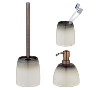 Ensemble d'accessoires de salle de bain en céramique "Schöner Wohnen", couleur beige "Osteto" : kit de toilette pour WC, distributeur de savon, gobelet à brosse à dents