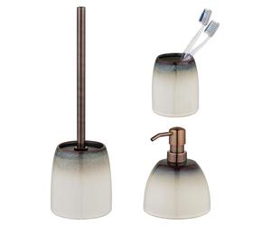 Ensemble d'accessoires de salle de bain en céramique "Schöner Wohnen", couleur beige "Osteto" : kit de toilette pour WC, distributeur de savon, gobelet à brosse à dents