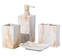 Ensemble d'accessoires de salle de bain en céramique, style rétro, 4 pièces, avec motif imprimé par transfert d'eau