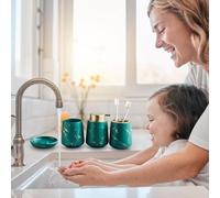 Ensemble d'accessoires de salle de bain en marbre - Ensemble complet de 4 pièces en céramique, accessoires de salle de bain omprenant un distributeur de savon, un porte-brosses à dents, un gobelet et 