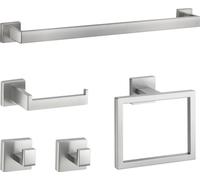 Ensemble d'accessoires de salle de bain en nickel brossé, ensemble de 5 accessoires de salle de bain, porte-serviettes en acier inoxydable de 60 cm, porte-serviettes, 2 crochets pour peignoirs, porte-
