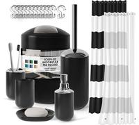 Ensemble d'accessoires de salle de bain en plastique - Ensemble rideau de douche avec doublure - 12 crochets - Porte-savon - Ensemble brosse à dents et brosse avec crochets - Porte-bain de bouche - Po