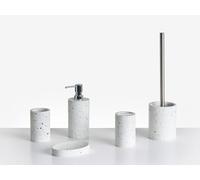 Ensemble d'Accessoires de Salle de Bain en Polyrésine 5 Pièces Distributeur de Savon Porte-Brosse à Dents Effet Terrazzo Blanc Perene