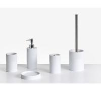 BELIANI Ensemble d'accessoires de salle de bain en polyrésine blanche distributeur de savon porte-savon porte-brosse de toilette porte-verre pour brosses à dents