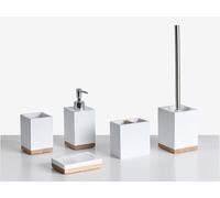 Ensemble d'Accessoires de Salle de Bain en Polyrésine 5 Pièces Distributeur de Savon Porte-Brosse de Toilette Blanc Tapiche