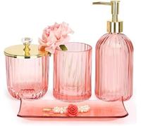 Ensemble d'accessoires de salle de bain en verre – 4 pièces, comprenant un distributeur de savon, un porte-brosses à dents, un pot de rangement et un plateau de toilette – Décoration moderne pour la s