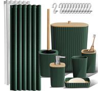 Ensemble d'accessoires de salle de bain en vert forêt, comprenant 20 pièces, avec rideau de douche, brosse pour toilettes, poubelle et distributeur de savon