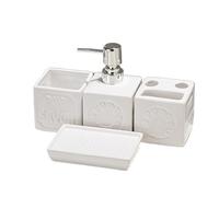 Ensemble D'Accessoires De Salle De Bain Ensemble d'accessoires de Salle Bain 4 pièces, Ensembles complets, Distributeur Savon, Porte-Brosse à Dents, Tasse et Plat Lavage Souris(White)