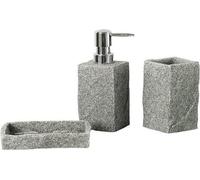 Ensemble d'accessoires de salle de bain Famanu : distributeur de savon, gobelet à brosse à dents, porte-savon – Gris sable, finition granit