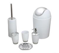 Ensemble d'accessoires de salle de bain moderne de 6 pièces avec porte-brosse à dents, porte-savon, brosse WC et plus encore pour un espace bien rangé (blanc)