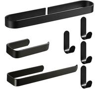 Ensemble d'accessoires de salle de bain noir, ensemble de 7 pièces comprenant un porte-serviettes adhésif, un porte-papier toilette et un crochet de salle de bain