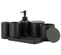 Ensemble d'accessoires de salle de bain noir mat, comprenant 6 pièces : porte-brosses à dents, distributeur de savon liquide, 2 distributeurs de cotons-tiges, plateau de rangement et accessoires de sa